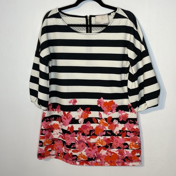 ANTHROPOLOGIE Postmark stripes floral puff sleeve tunic top - Picture 2 of 12